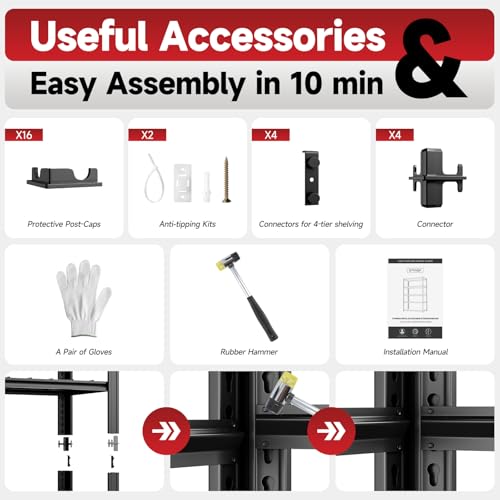 5 Tier 60”W x 24”D x 78”H Garage Shelving Adjustable Metal Storage Shelves 3300LBS Garage Shelving Heavy Duty Utility Shelf Unit Storage Racks for Warehouse (5 Count)