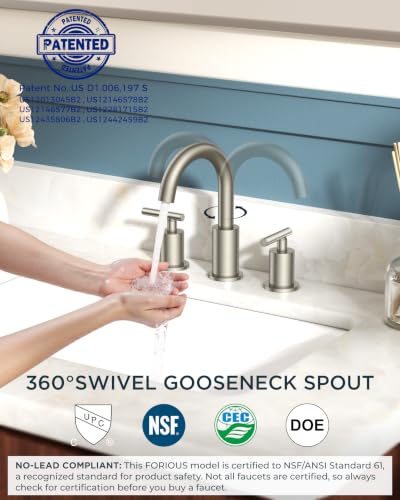 Widespread Brushed Nickel Bathroom Faucet 3 Hole Commercial Faucet