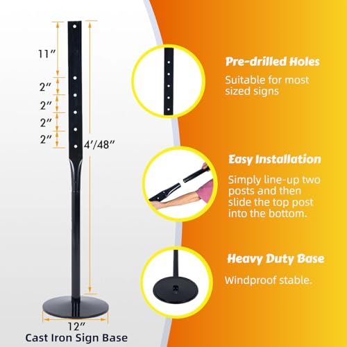 Heavy Duty Cast Iron Sign Post Base Kit