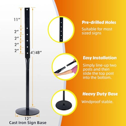 Heavy Duty Cast Iron Sign Post Base Kit