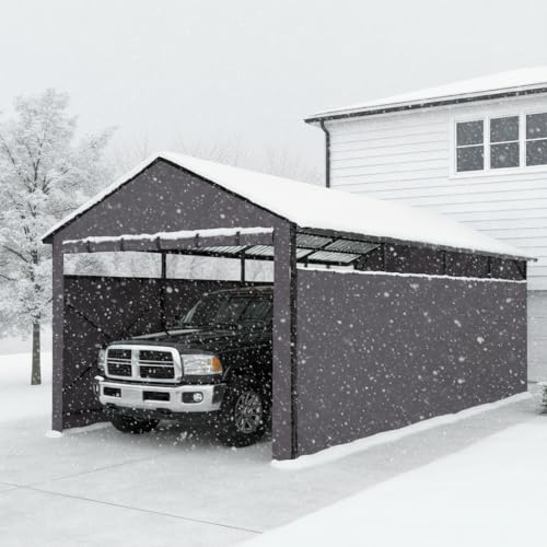 22x11 FT Heavy Duty Metal Carport with Oxford Cloth Enclosure