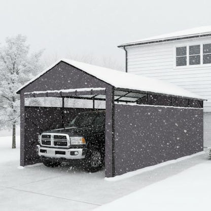 22x11 FT Heavy Duty Metal Carport with Oxford Cloth Enclosure