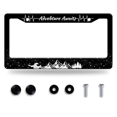 Advebture Awaits License Plate Frame Stainless Steel Car Accessory 6.3x12.3