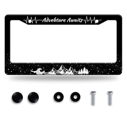 Advebture Awaits License Plate Frame Stainless Steel Car Accessory 6.3x12.3