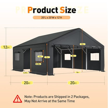 20x20 FT Carport for 2 Car Portable Garage Cover Backyard and Patio