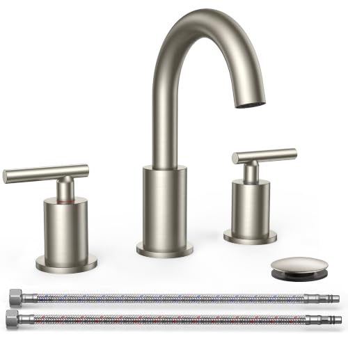 Widespread Brushed Nickel Bathroom Faucet 3 Hole Commercial Faucet