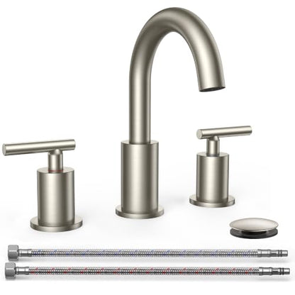Widespread Brushed Nickel Bathroom Faucet 3 Hole Commercial Faucet