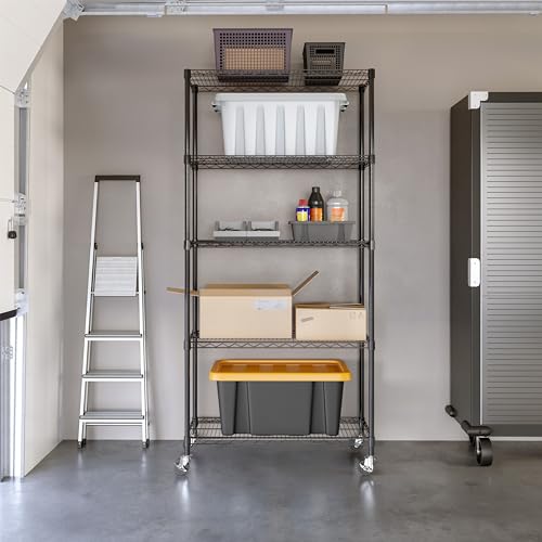 5-Tier NSF-Certified Steel Wire Shelving, 36"W x 14"D x 75.5"H, Black