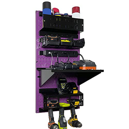 Power Tool Storage Organizer Kit Cordless Drill Holder Charging Station Rack 16” x 32” Metal Pegboard Organization System