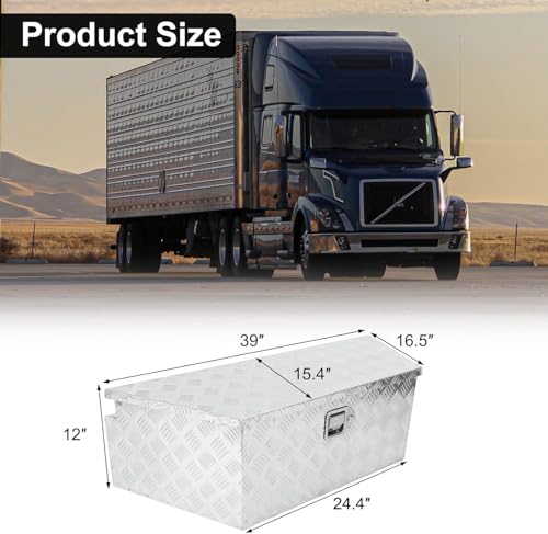 39 Inch Heavy Duty Aluminum Stripes Plated Tool Box Pick Up Truck Bed RV Trailer Tongue Toolbox Waterproof Storage Organizer with Lock and Keys