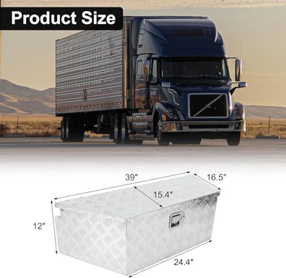 39 Inch Heavy Duty Aluminum Stripes Plated Tool Box Pick Up Truck Bed RV Trailer Tongue Toolbox Waterproof Storage Organizer with Lock and Keys