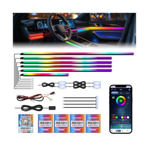 Dreamcolor Acrylic Car Ambient Lighting Kit 14 in 1 LED Interior Car Strip Lights APP Control Zoned Control System 252 Color Modes DIY Neon Wireless Sound Activated RGB Neon Light Kits New Version