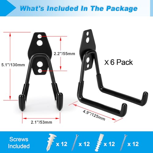 6 Pack Garage Hooks Heavy Duty (6 Count)
