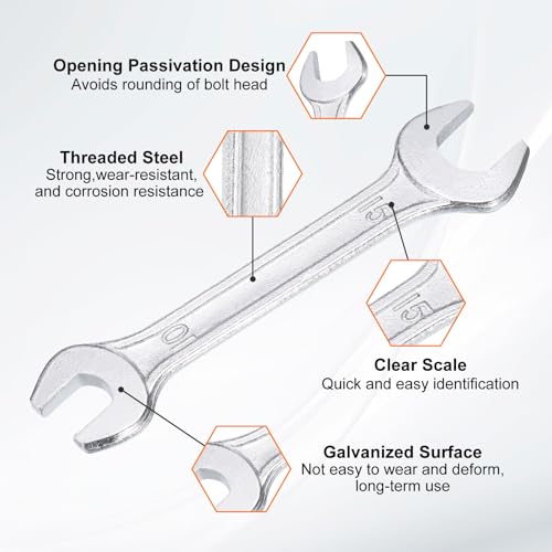 5pcs Double Open End Wrench 10mm x 15mm Metric 15 Degree Offset Angle Small Flat Head Wrench Galvanizing Open Ended Spanner for Automotive Repair Furniture Assembly (5 Count)