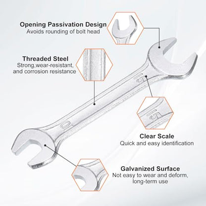 5pcs Double Open End Wrench 10mm x 15mm Metric 15 Degree Offset Angle Small Flat Head Wrench Galvanizing Open Ended Spanner for Automotive Repair Furniture Assembly (5 Count)