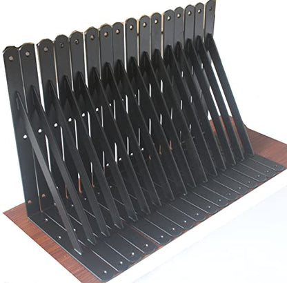 24 Pack L10 x H 8" Black Heavy Duty Shelf Brackets with Screws Metal Shelf Brackets Shelf Support Angle Brackets for Shelves L Brackets Heavy Duty Floating Shelf (24 Count)