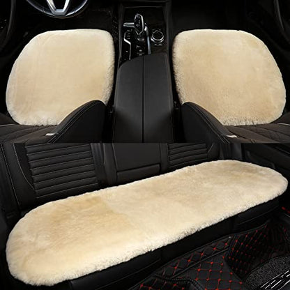 Genuine Sheepskin Car Seat Cushion Seat Covers for Cars Trucks SUV Comfort Seat Protector Pad for Car Driver Seat Car Accessories (3 Count)
