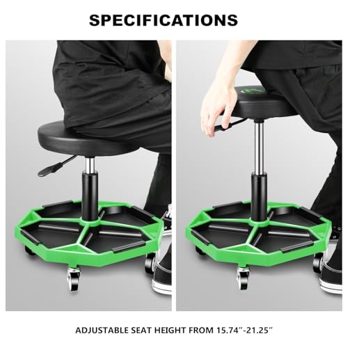 Adjustable Height Pneumatic Garage Seat Rolling Mechanic Stool with Tool Tray Storage