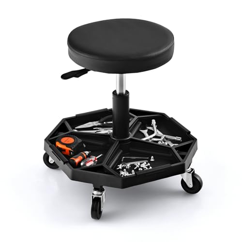 Rolling Mechanic Stool with Removable Tool Tray & Padded Cushion
