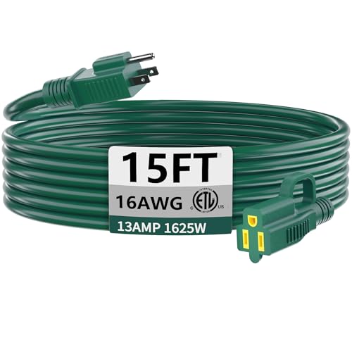 16 3 Gauge Indoor Outdoor Green Extension Cord 15 ft Waterproof