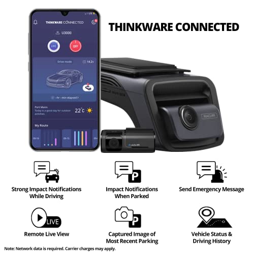 U3000 4K Dash Cam Front and Rear 2CH STARVIS 2 Sensor Super Night Vision Dashcam for Car Camera 5GHZ WiFi GPS Radar Buffered Parking Mode CPL Filter Red Light Speed Camera Alerts OBD Cable