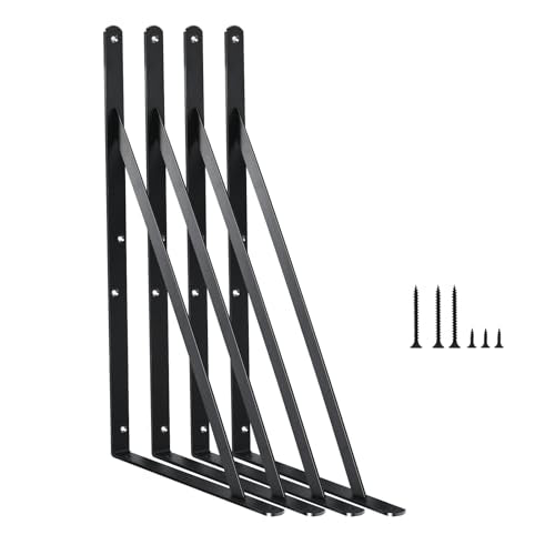 4 Pack L16 x H 10" Black Heavy Duty Shelf Brackets with Screws Metal Shelf Brackets Shelf Support Angle Brackets for Shelves L Brackets Heavy Duty Floating Shelf (4 Count)