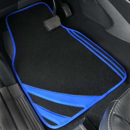 Faux Leather Car Mats Blue Edge Waterproof Car Floor Mats Car Carpet Mats 4 Pieces with Double Stitch Line Anti