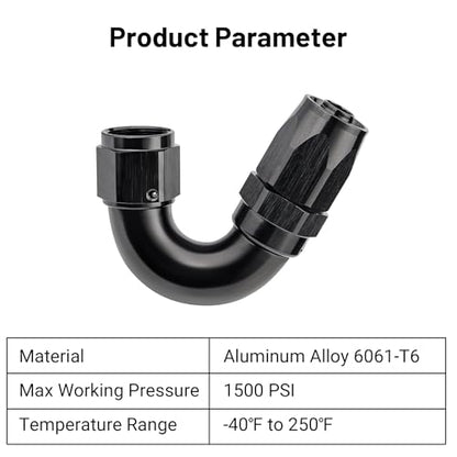 8AN 150 Degree One Piece Full Flow Hose End Fitting Swivel for CPE Braided Hose