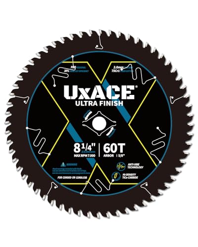 8-1/4-Inch 60-Tooth Circular Saw Blade with 5/8-Inch Arbor, Ultra Finish Wood Cutting, Carbide Tip, Thin Kerf, for Plywood, MDF, OSB, Laminated