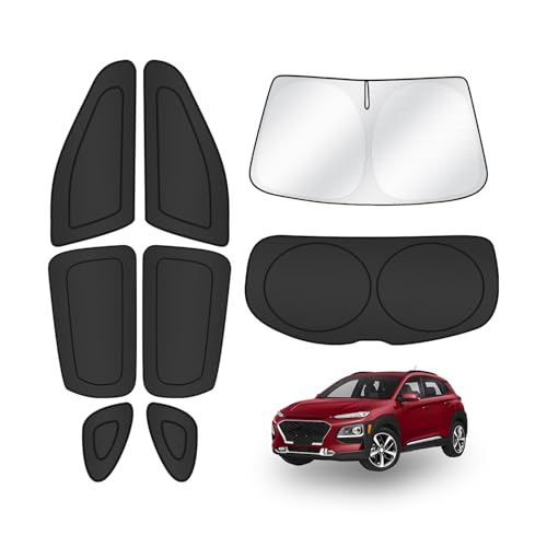 Windshield Sun Shade for Hyundai Kona 2018 2019 2020 2021 2022 2023 Car Window Shades Thicken UV Block and Blackout Privacy Foldable Sunshades 8PCS Accessories Keep Cool Sun Visor Covers (8 Count)