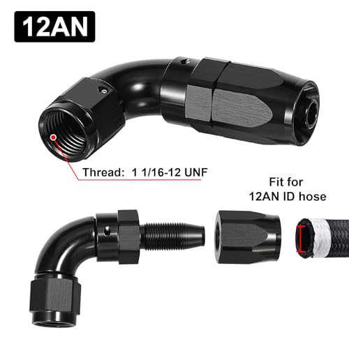 12AN 90 Degree One Piece Full Flow Hose End Fitting Swivel for CPE Braided Hose