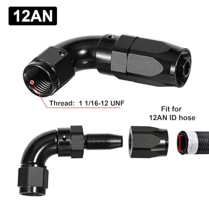 12AN 90 Degree One Piece Full Flow Hose End Fitting Swivel for CPE Braided Hose