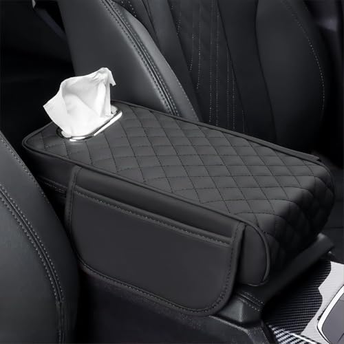 Car Armrest Cover Leather Car Console Covers Box Pad with Pocket and Tissue Box Arm Rest Cover for Car for SUV Truck Sedan Vehicle