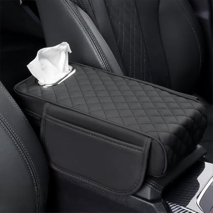 Car Armrest Cover Leather Car Console Covers Box Pad with Pocket and Tissue Box Arm Rest Cover for Car for SUV Truck Sedan Vehicle