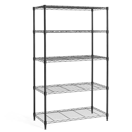 3/4/5-Tier Adjustable Height Wire Shelving Unit, Wire Rack Shelving, Metal Steel Storage Shelves, Garage Shelving Storage Organizer, Utility Storage Shelf, 5-Tier Without Wheels, Black (5 Count)