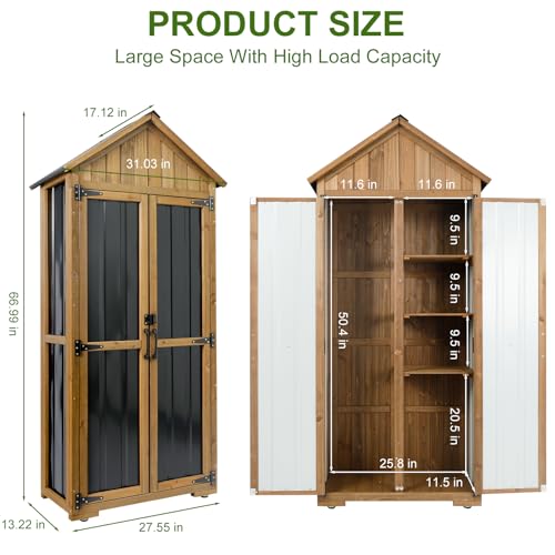 Wood & Metal Outdoor Storage Cabinet with Waterproof Roof
