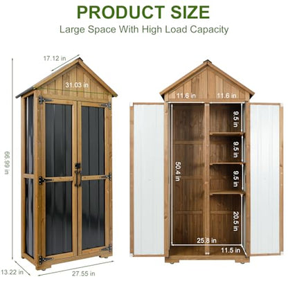 Wood & Metal Outdoor Storage Cabinet with Waterproof Roof