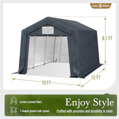 Storage Shed 10x15 ft Portable Garage Heavy Duty Carport