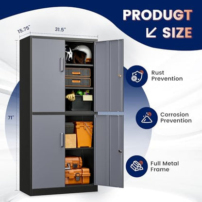 Metal Storage Locking Cabinet with 4 Doors and 2 Adjustable Shelves