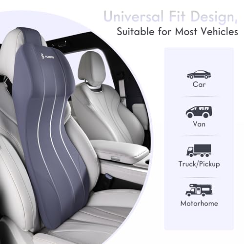 Integrated Car Seat Lumbar Support Pillow & Car Neck Pillow Memory Foam Back Cushion for Driving Car Seat Back Support Pillow for Car Seats Driver Back Neck Sciatica Pain Relief Cushion