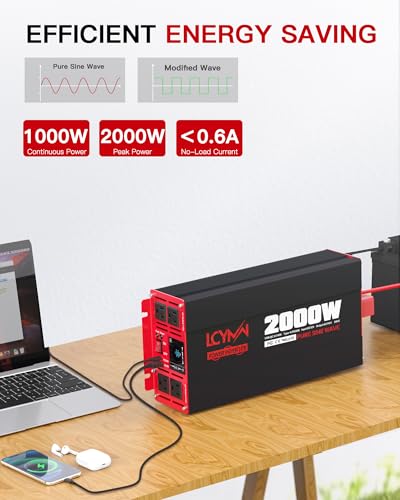 2000 Watts Pure Sine Wave Power Inverter 12V DC to 110V 120V AC Converter for Home RV Off Grid Truck Solar System Inverters with Type