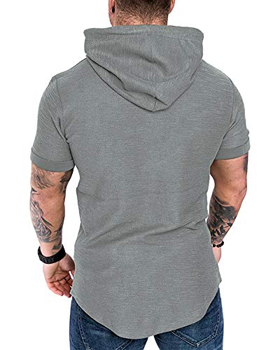Mens Fashion Hoodies Sport Pullover Solid Color Shirt Workout Lightweight Tops Light Grey X