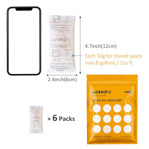 Rechargeable Silica Gel Sachets 50g [6 Packs] Food Grade Silica Gel Packets Orange to Green Indicating Desiccant Sachets Fast Reactivate Desiccant Bags for Food Medication Books (7.0548 Ounce)