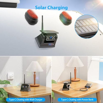 Magnetic Solar Wireless Backup Camera HD 1080P DVR 10.1" Touchscreen Monitor