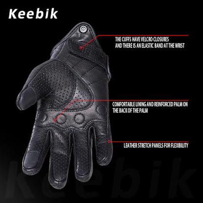Goatskin Leather Motorcycle Motorbike Powersports Racing Gloves Reflective Skull Touchscreen for Men and Women Model
