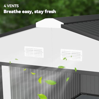 11' x 13' Outdoor Storage Shed Garden Tool Metal Shed White