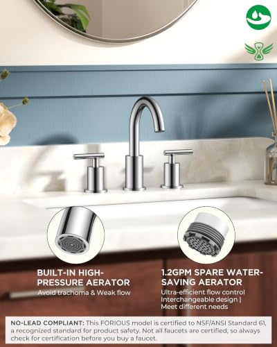 Bathroom Sink Faucet 3 Hole Chrome 8 Inch Widespread
