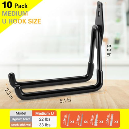 10 Pack Garage Hooks Heavy Duty Storage Organizer Wall Mount Power and Garden Tool Hangers