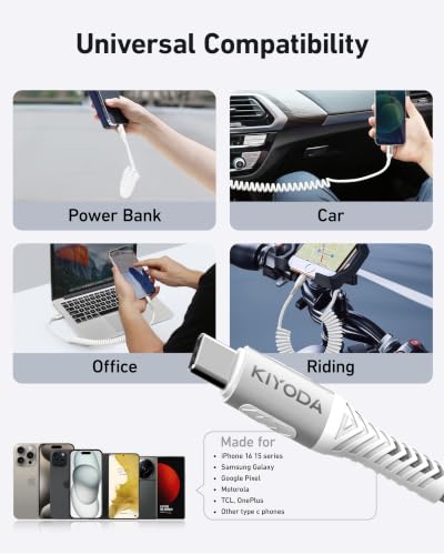 Coiled USB to USB C Cable Braided USB A to Type C Charger Cable for Car (2 Count)