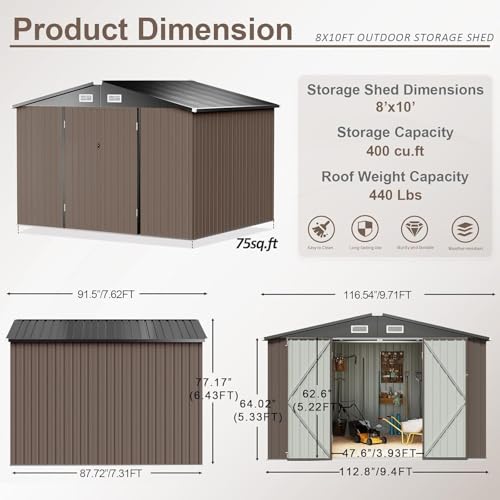 9.8x7.6 FT Shed Outdoor Storage Shed with Base